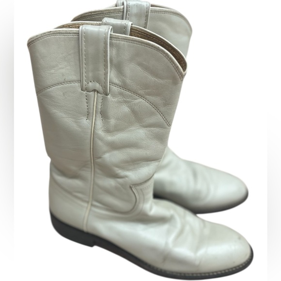 Justin Boots Shoes - Justin Boots cream Roper Pull On Cowboy Boots Size 6 L3713 vintage 90’s